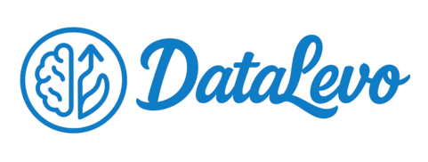 DataLevo logo featuring a blue circular icon with a brain and upward arrow, alongside the word 'DataLevo' in elegant blue cursive font on a white background