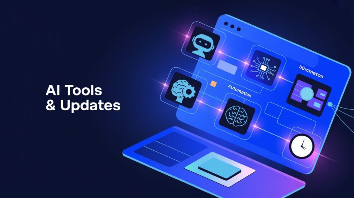 An image with a chatbots, neural networks and with a text AI tools & Updates