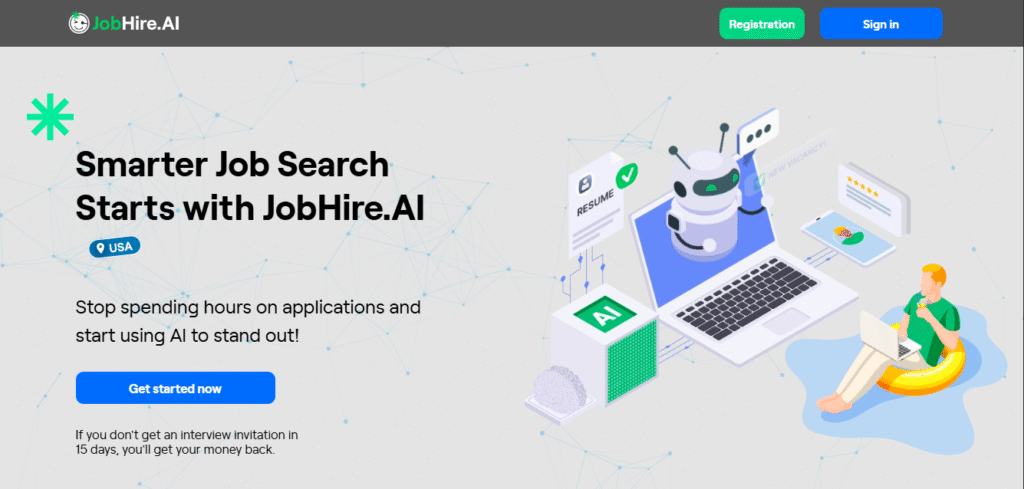 The jobhire. Ai homepage showing its ai job-search interface