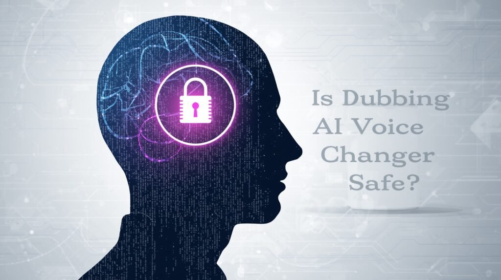 Is dubbing ai voice changer safe? The crucial answer 1 Is dubbing ai voice changer safe? This image shows a secure digital brain with a lock icon, representing a safe ai.