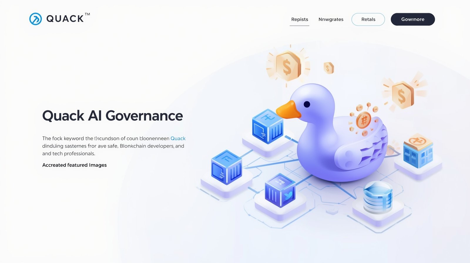 Quack AI governance illustration showing blockchain, AI neural networks, and token-based voting for transparency.