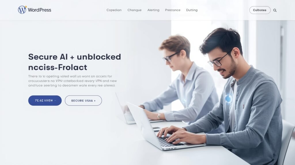 Young user accessing ai unblocked tools on laptop with secure vpn in modern workspace for productivity.