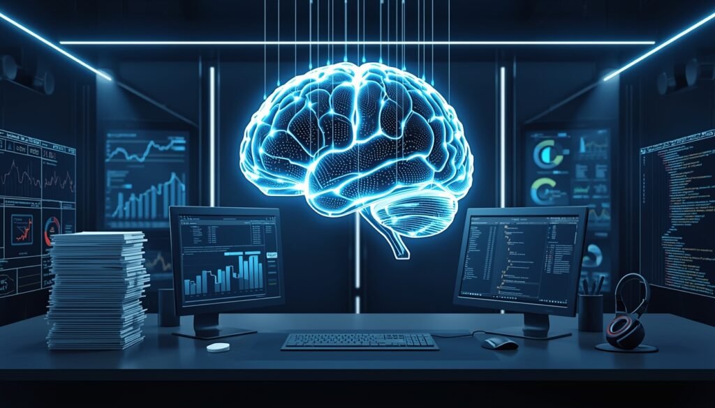 Gpt-5. 2 reasoning-first model connecting contracts, reports, and code in one sleek, long-context enterprise ai workspace illustration.