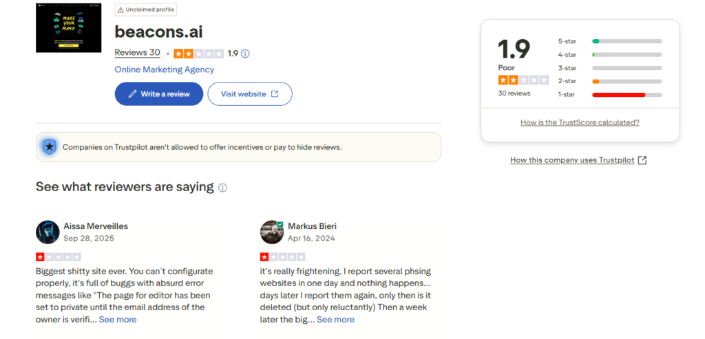 Beacons ai website dashboard representing "is beacons ai safe? "