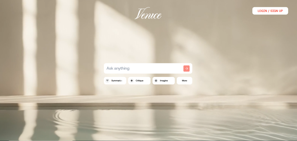 Is venice ai safe? A deep privacy, security & legitimacy review 1 Venice ai dashboard showing venice ai home page interferance