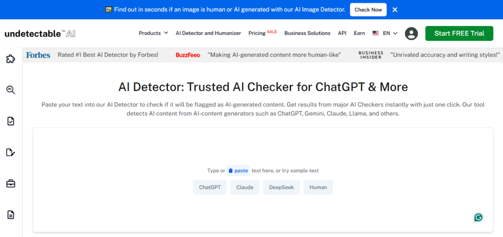 Undectable ai website dashboard
