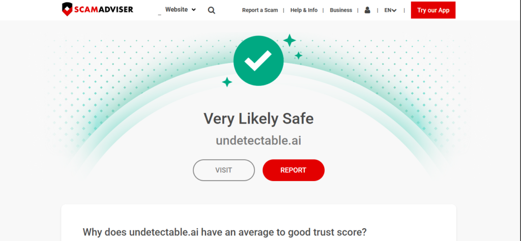 Undectable ai website scam adviser trust score