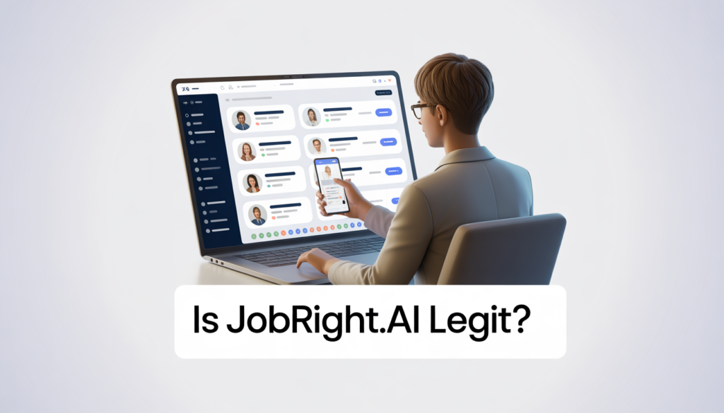 Job seeker reviewing ai job recommendations dashboard while evaluating if is jobright. Ai legit platform