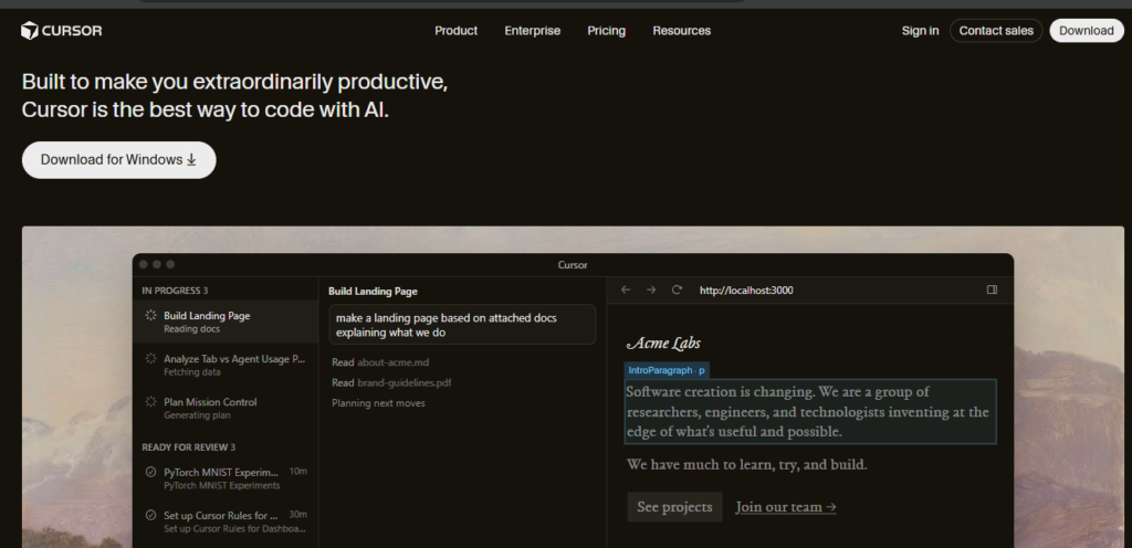 Cursor ai website screenshot