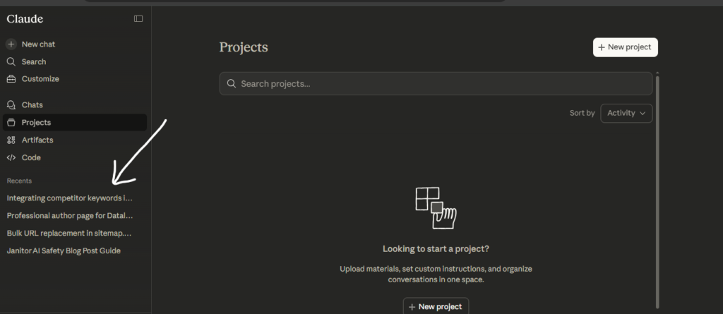 Claude ai recent conversation screenshot