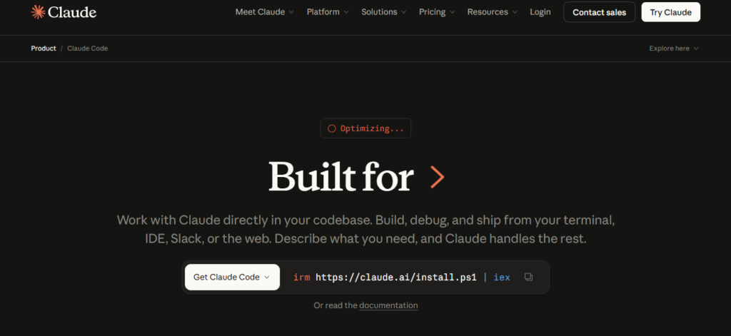 Claude code website screenshot