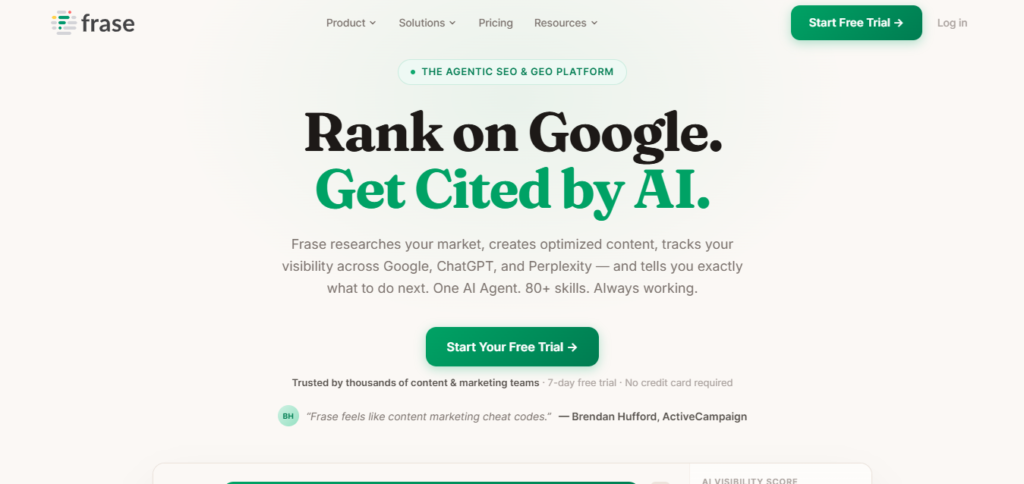 Frase website home page screenshot