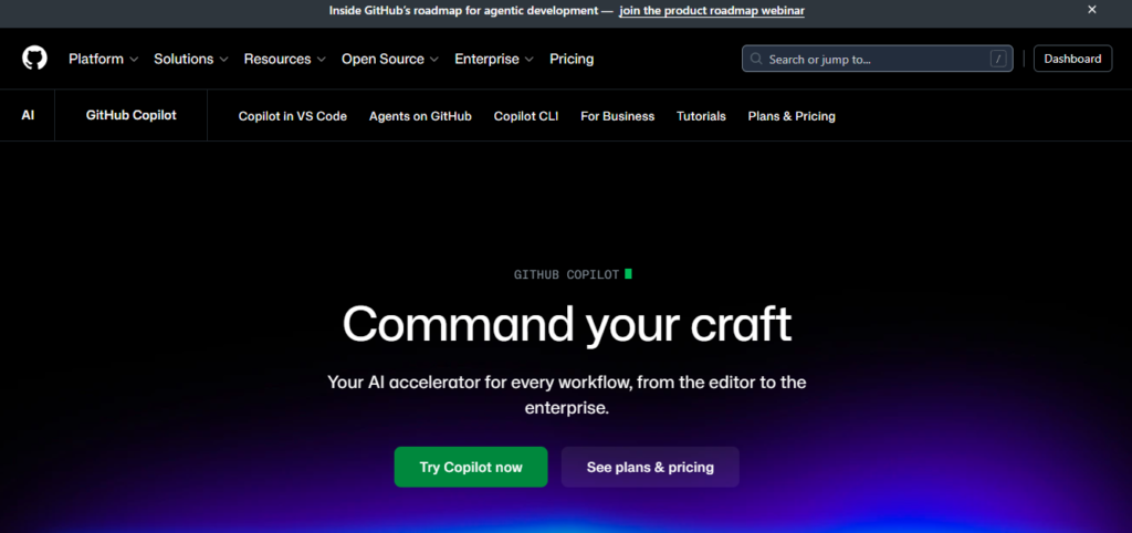 Best ai for coding in 2026: top ai tools developers use to write better code 1 Github copilot website home page screenshot