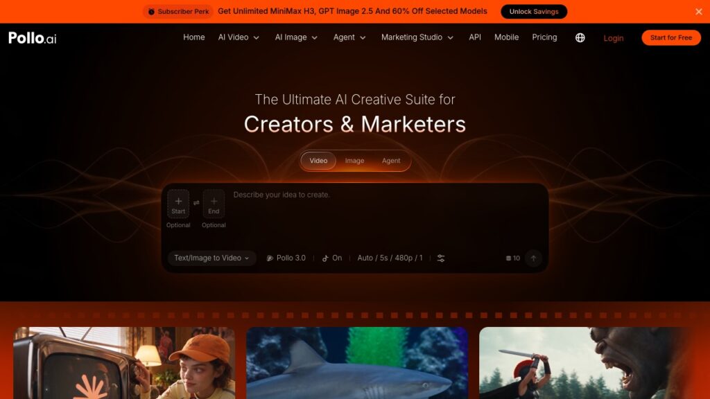 Pollo ai homepage, the landing page of the ai video and image generator, captured on october 8, 2026
